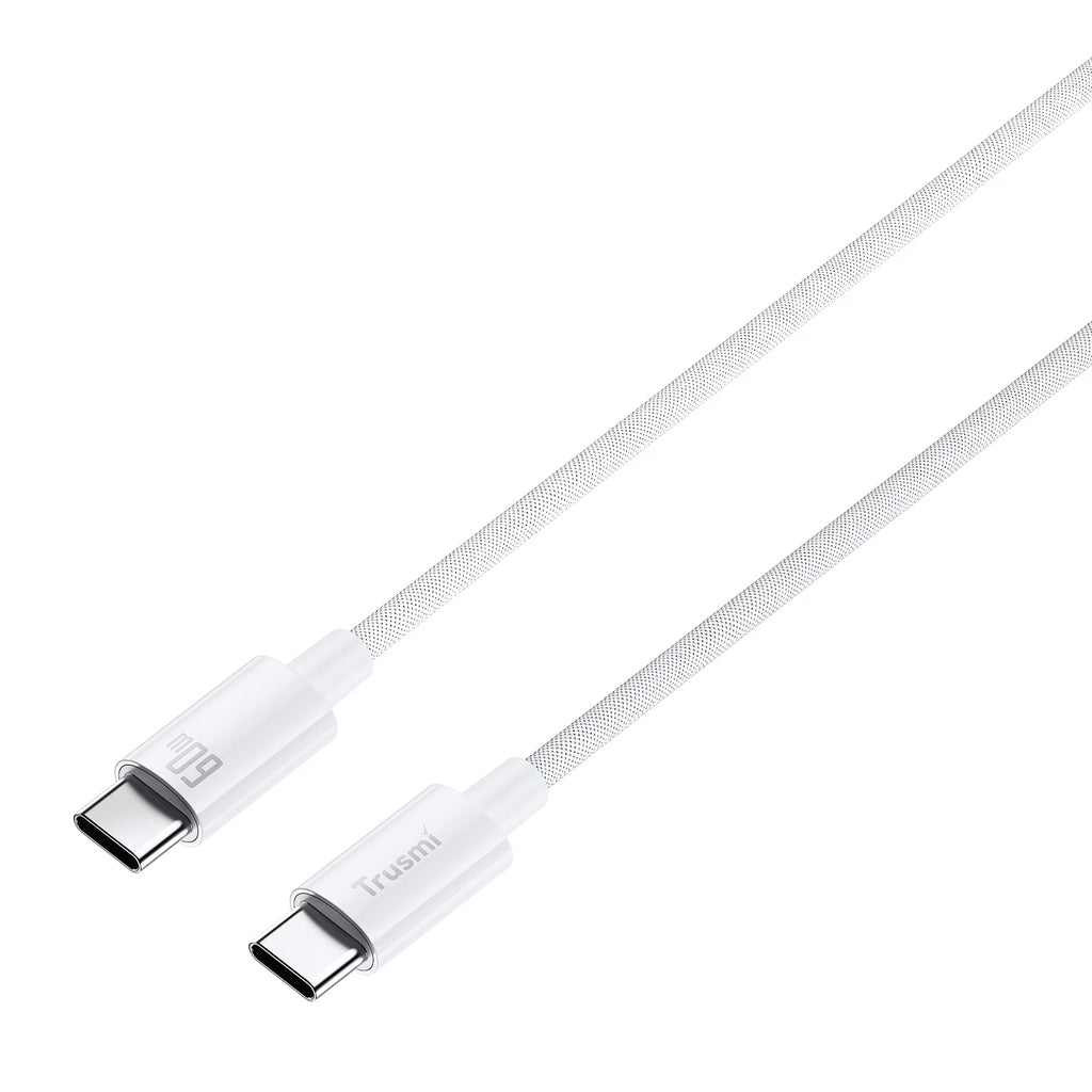 60W C To C Braided Charging Cable White 1M