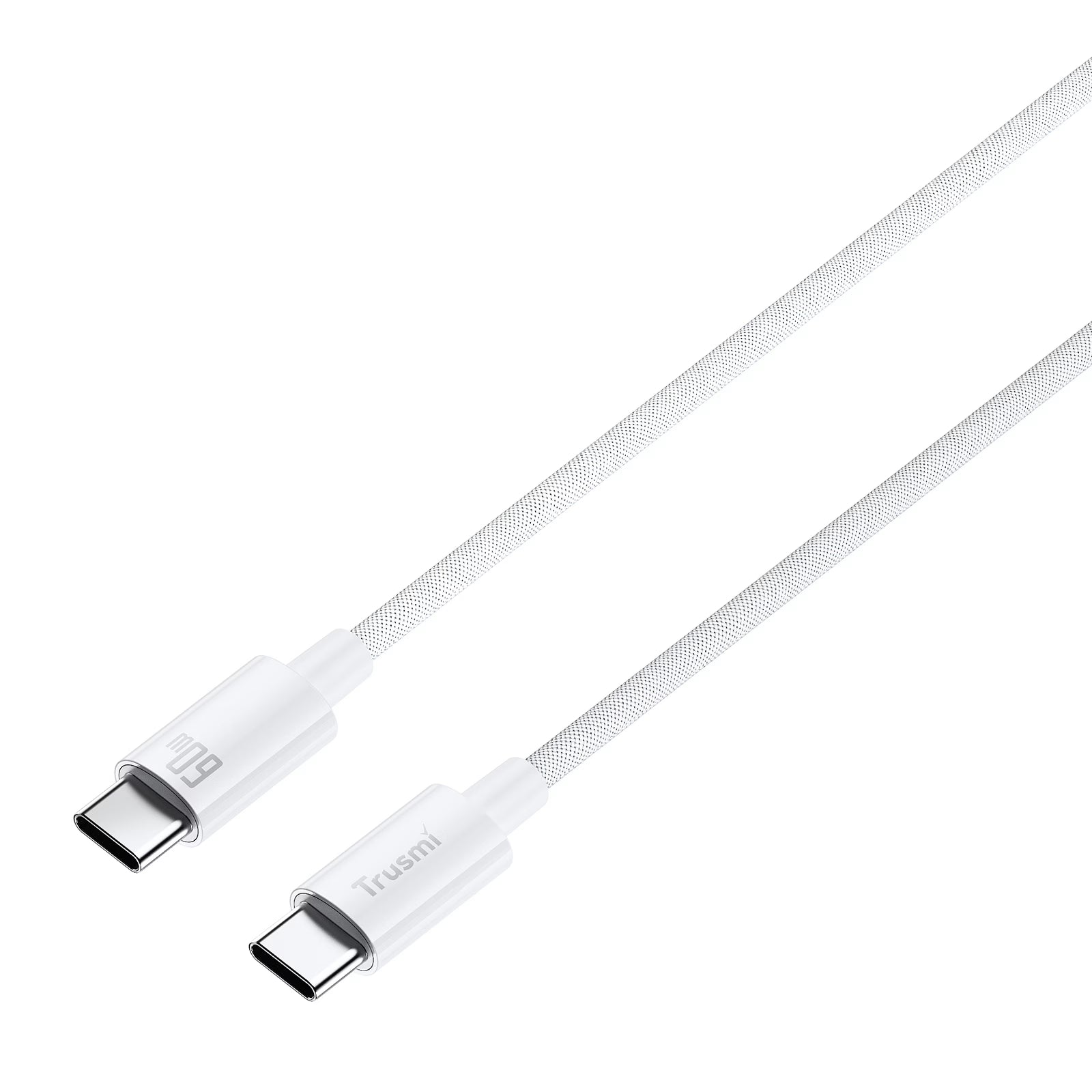 60W C To C Braided Charging Cable White 1M