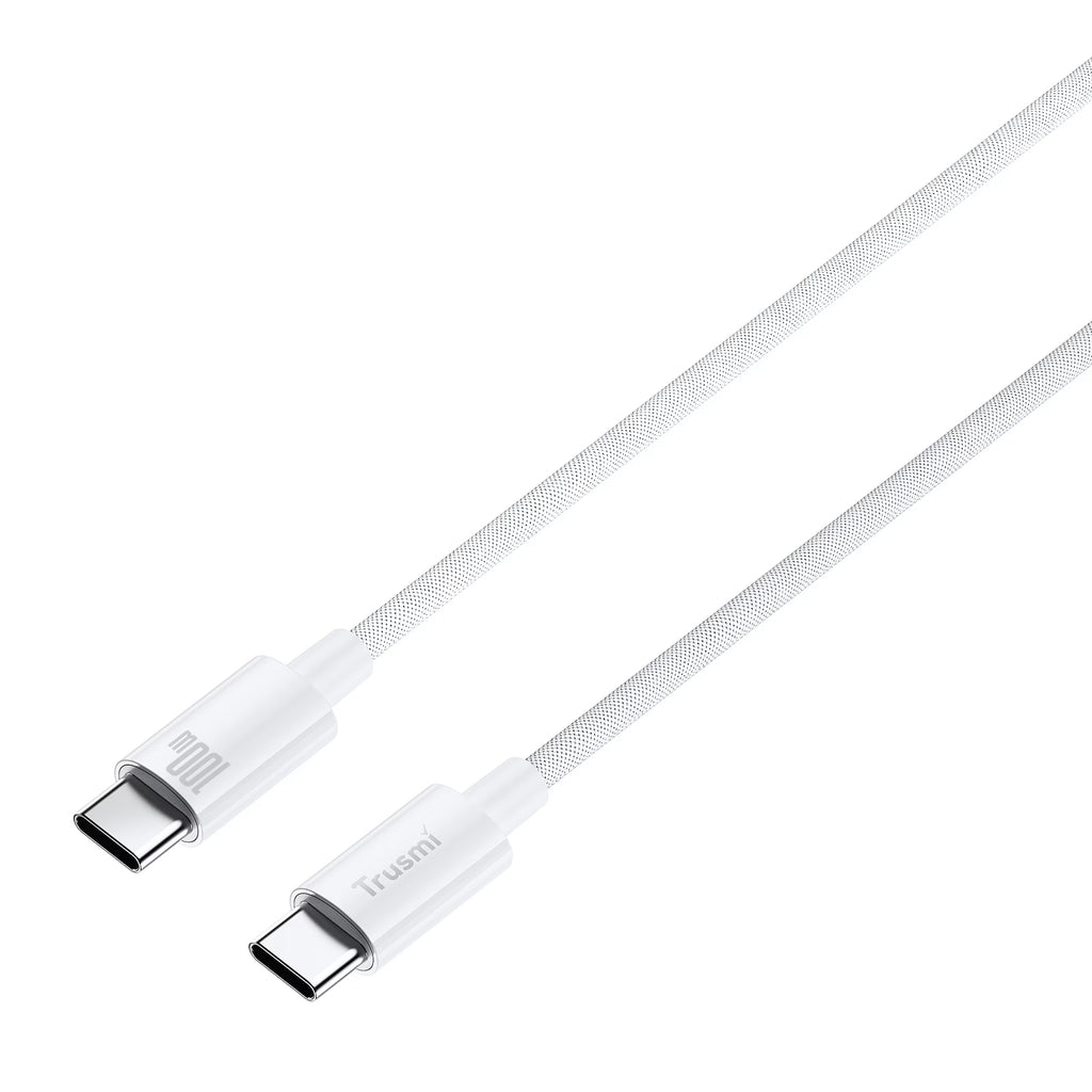 100W C To C Braided Charging Cable White 3M