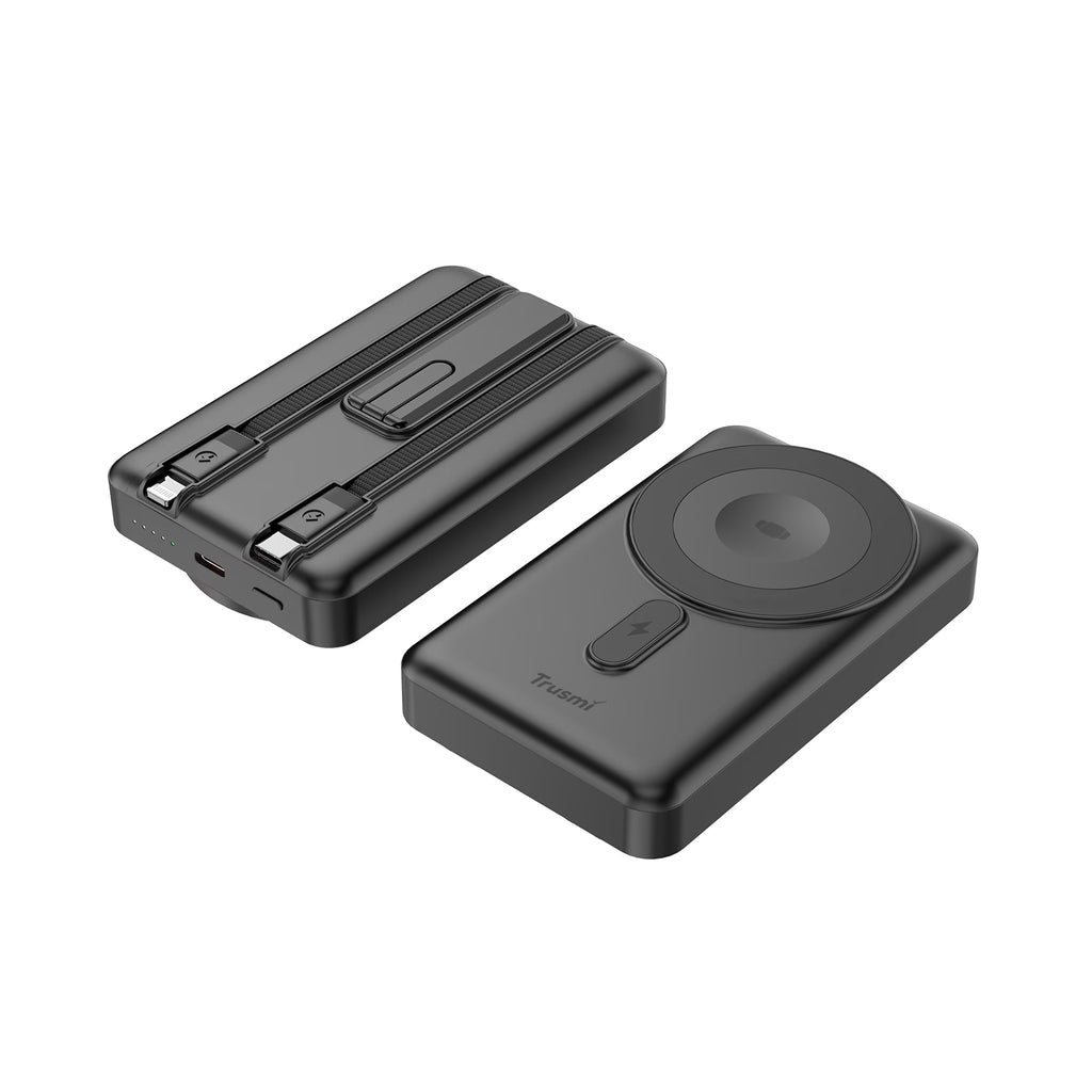 15W Magnetic Wireless Power Bank with C+L Cable Kickstand