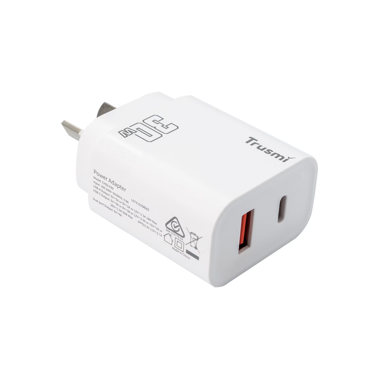 PD30W A+C GaN FAST Charger（AU）White