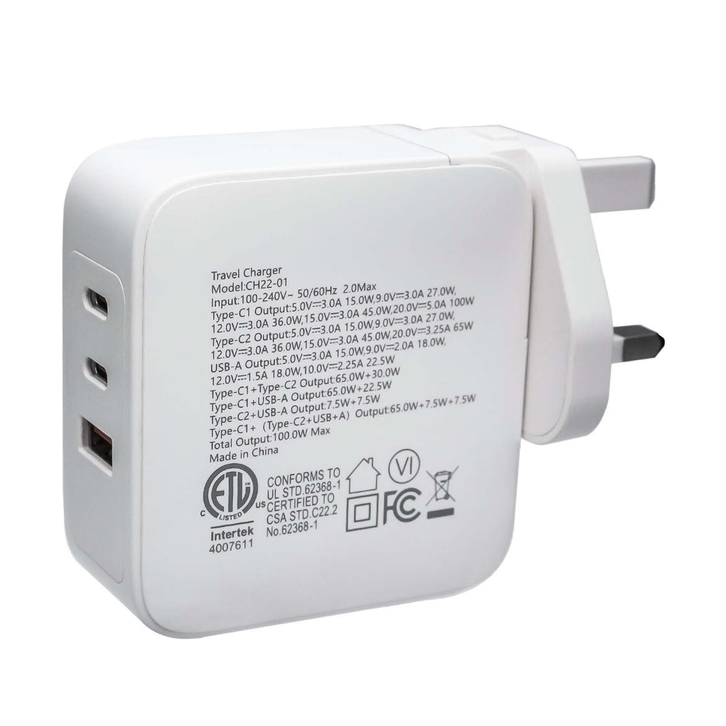 PD100W 2C1A GaN Fast Charger (UK) White