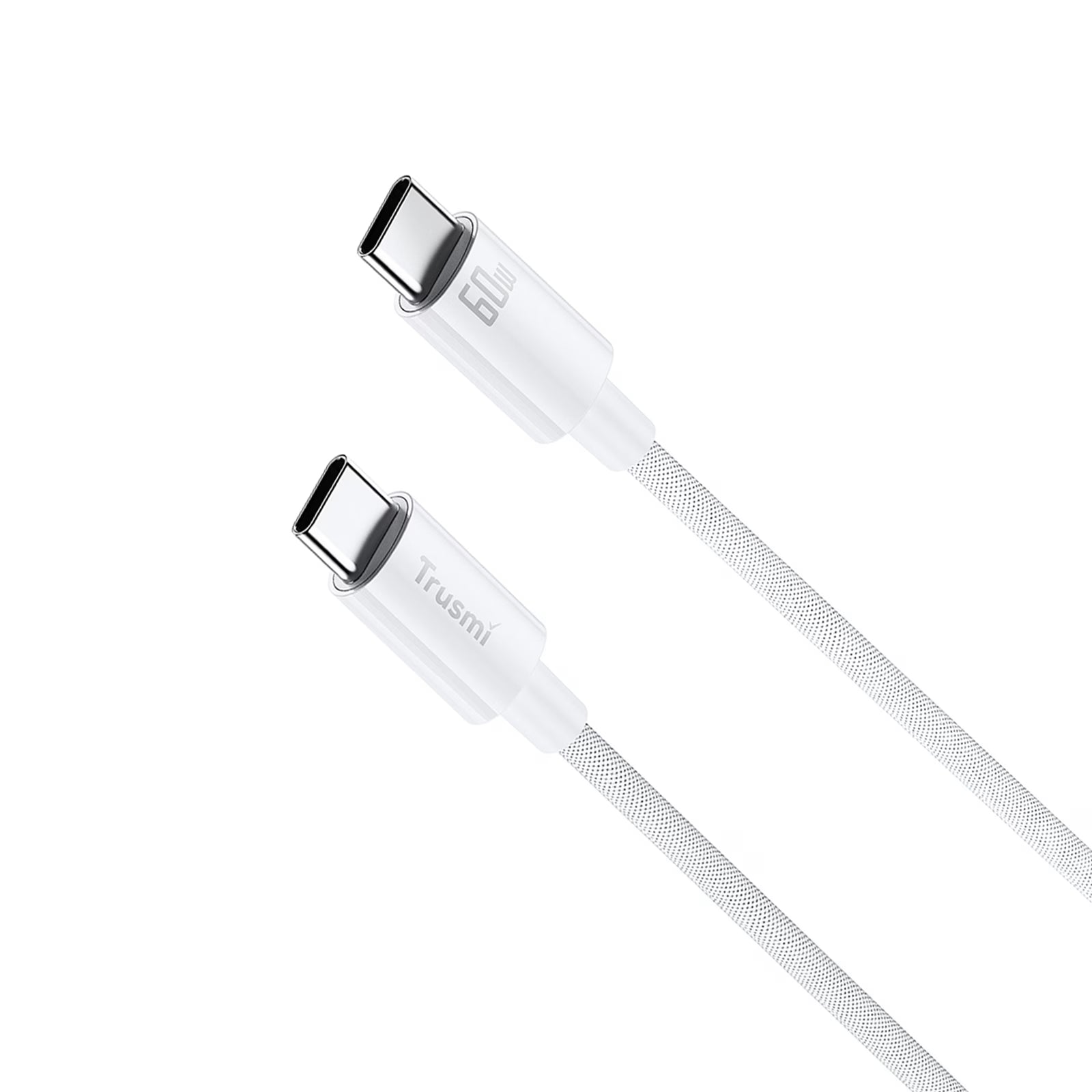 60W C To C Braided Charging Cable White 1M