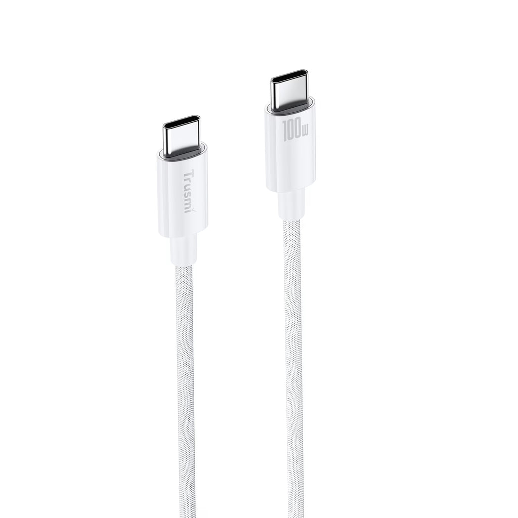 100W C To C Braided Charging Cable White 3M