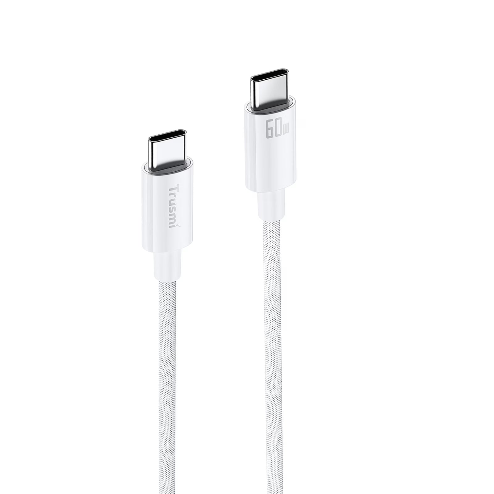60W C To C Braided Charging Cable White 1M