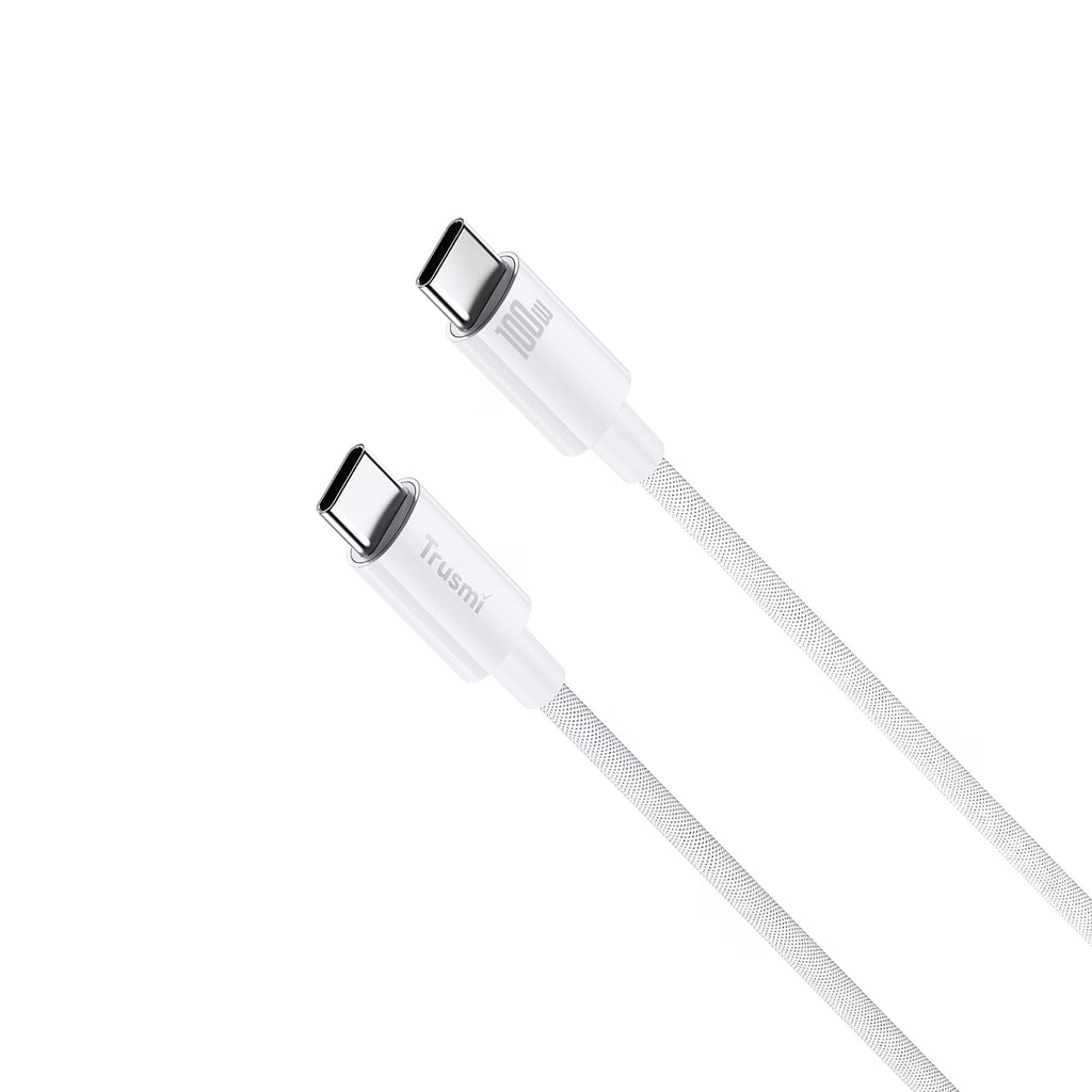 100W C To C Braided Charging Cable White 3M