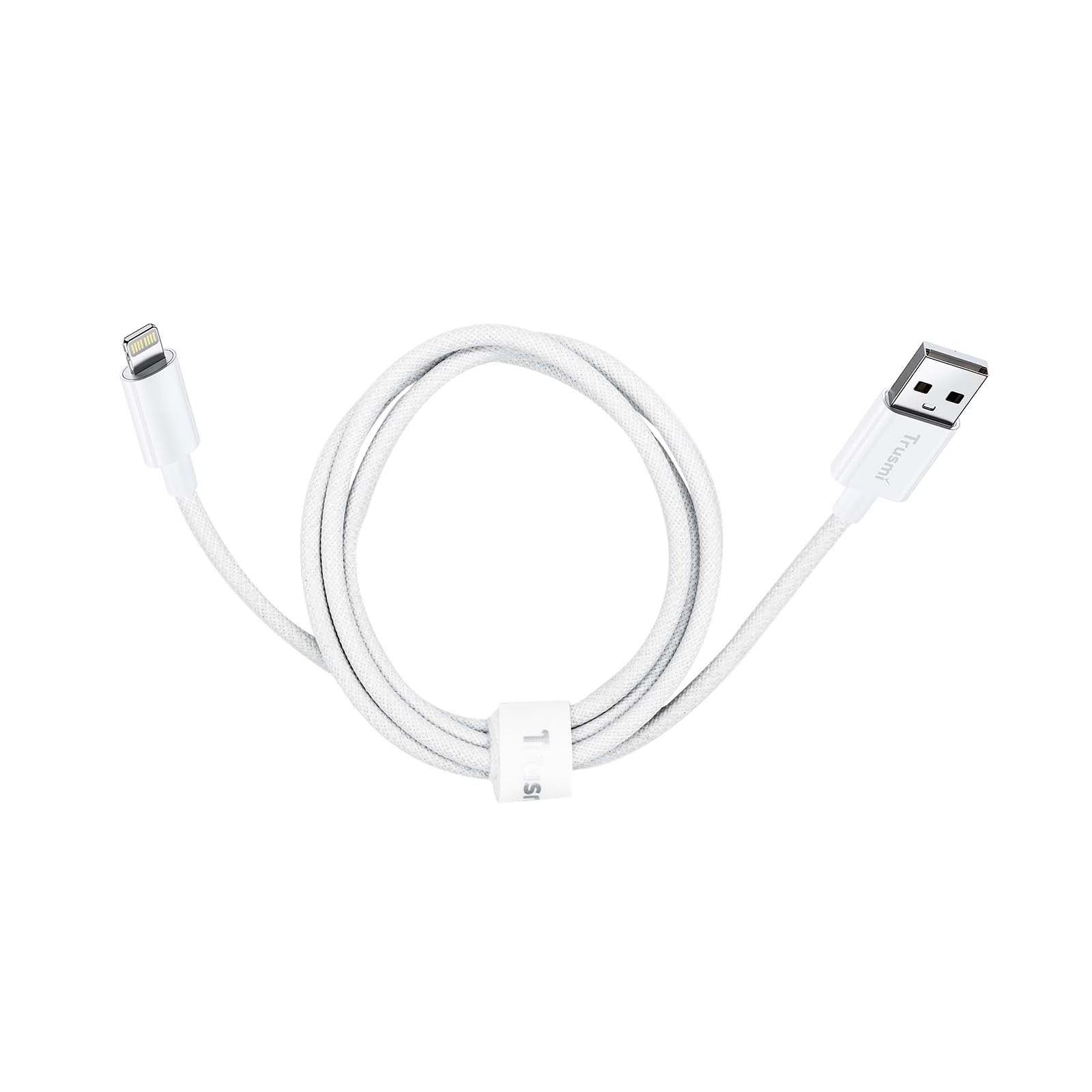 2.4A A To L Braided Charging Cable White 1M