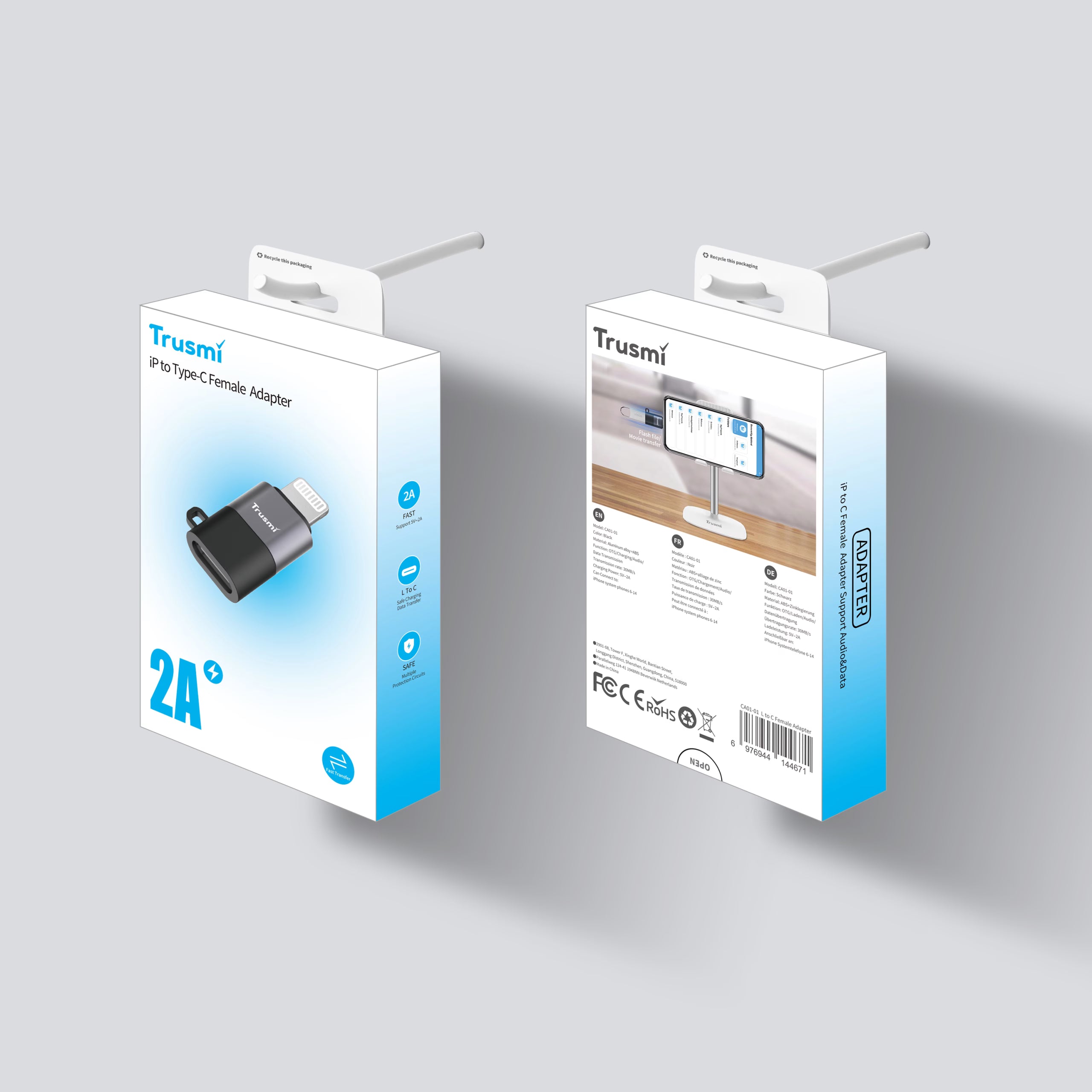 IP Male to Type-C Female Audio Charging Adapter Grey