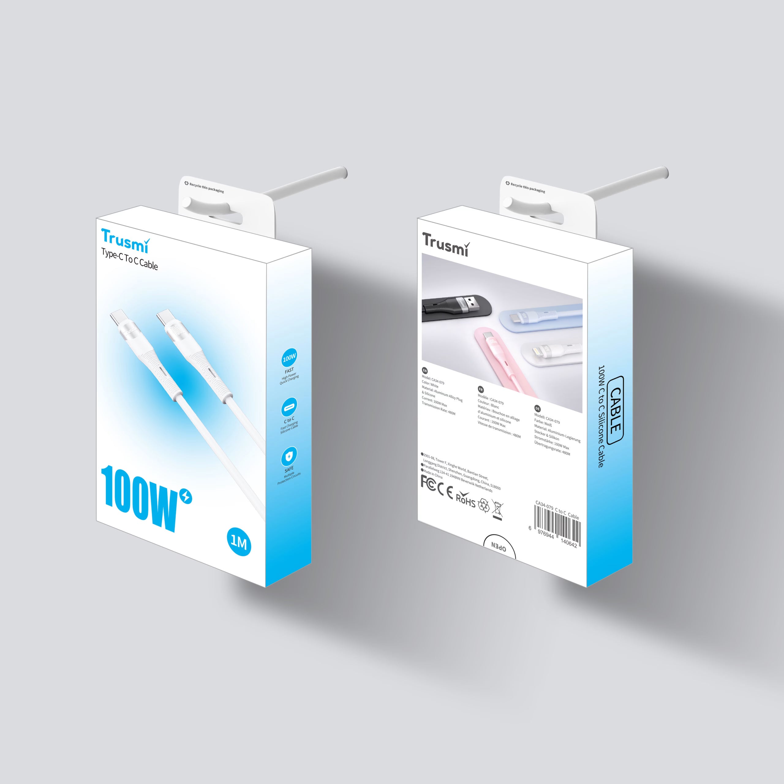 100W CC Silicone Charging Cable