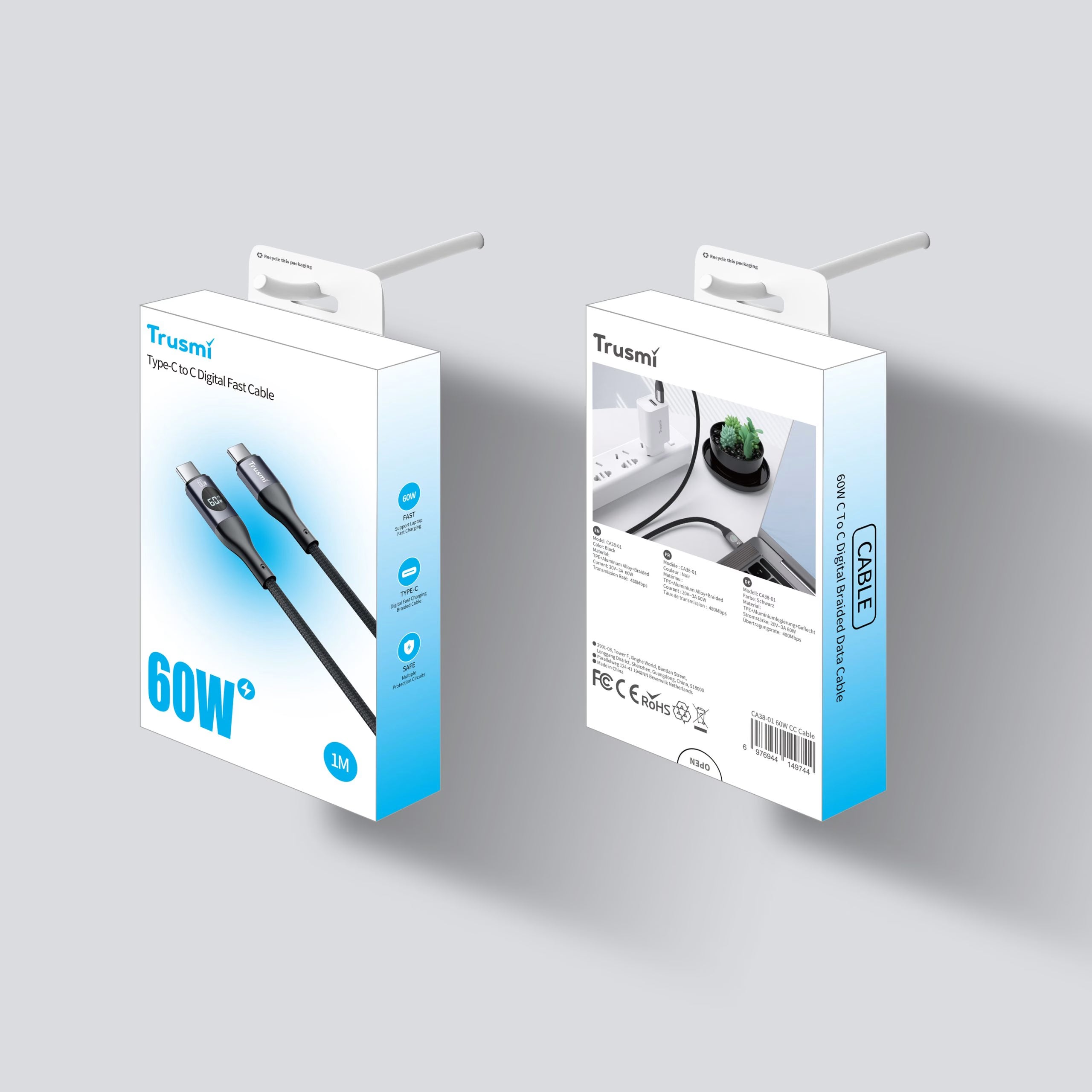 60W CC Digital Fast Charging Braided Cable