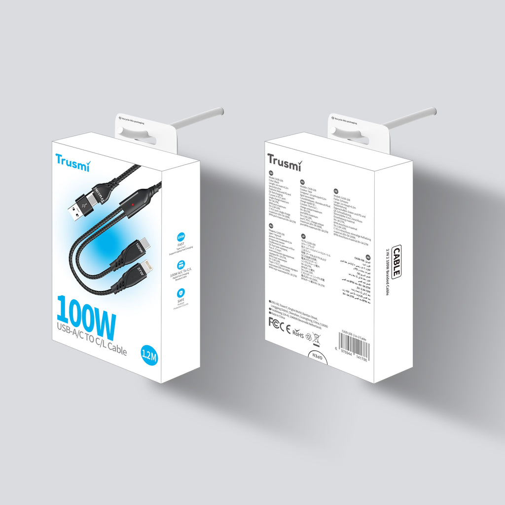 TRUSMI CA39-108 100W 2-in-1 AC to CL Braided Cable