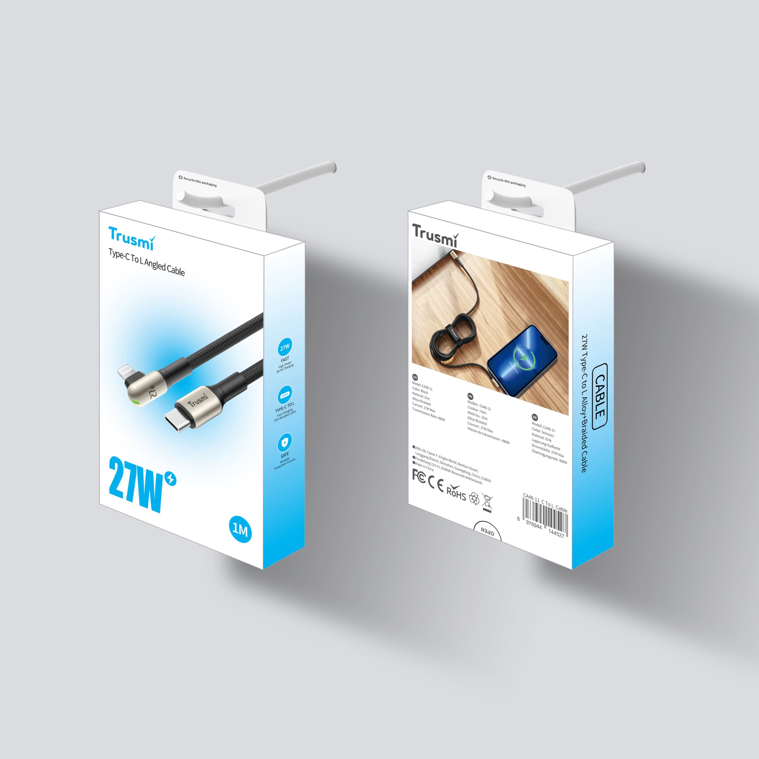 27W CL Angled LED Zinc Alloy Braided Cable