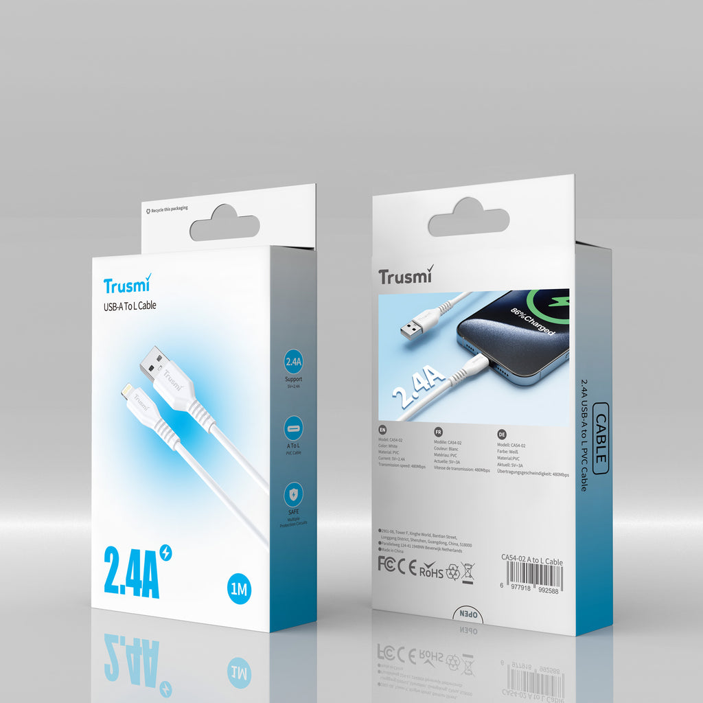 2.4A A To L Charging Cable White 1M