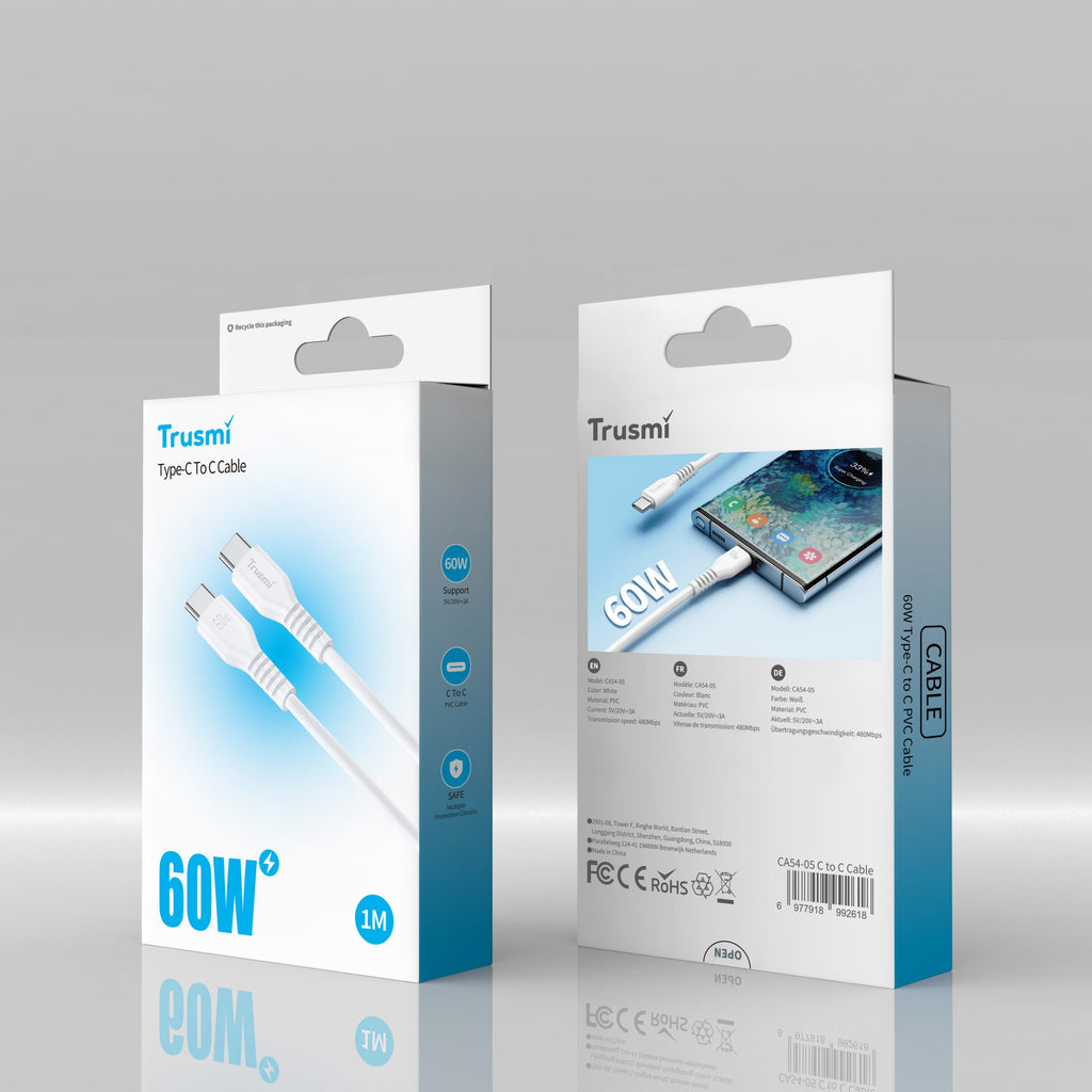 60W C To C Charging Cable White 1M