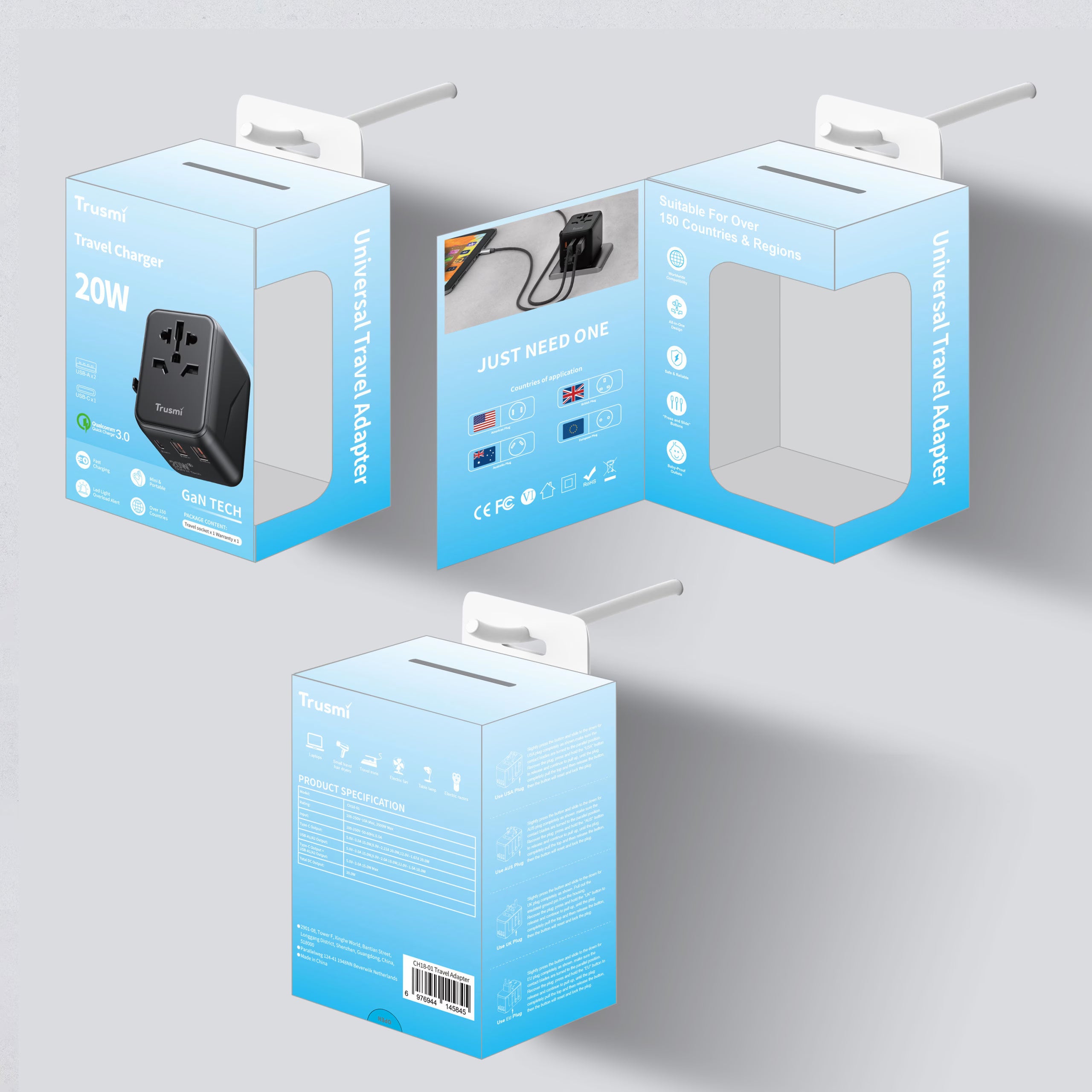 20W 1C2A Travel Adapter Charger