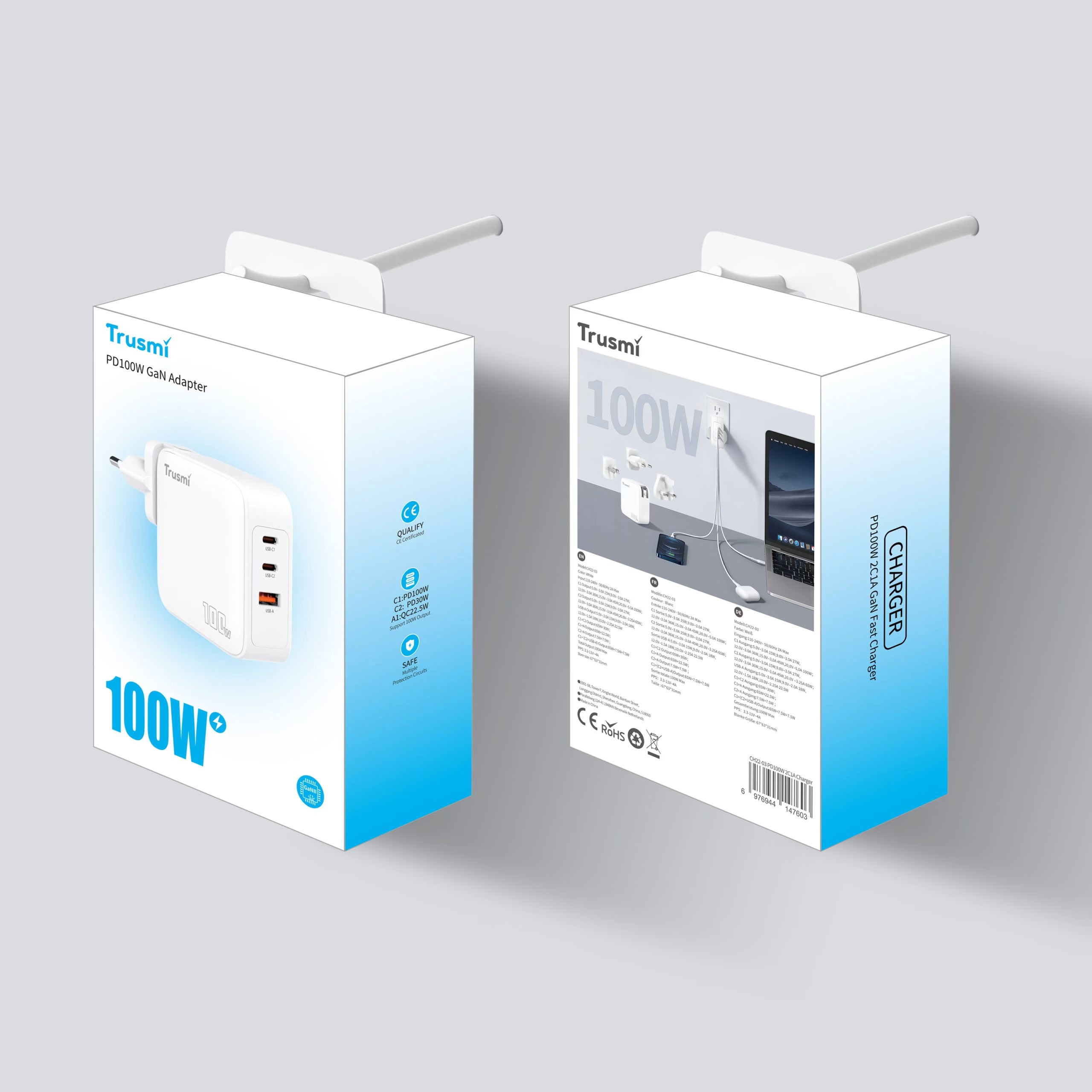 PD100W 2C1A GaN Fast Charger (UK) White