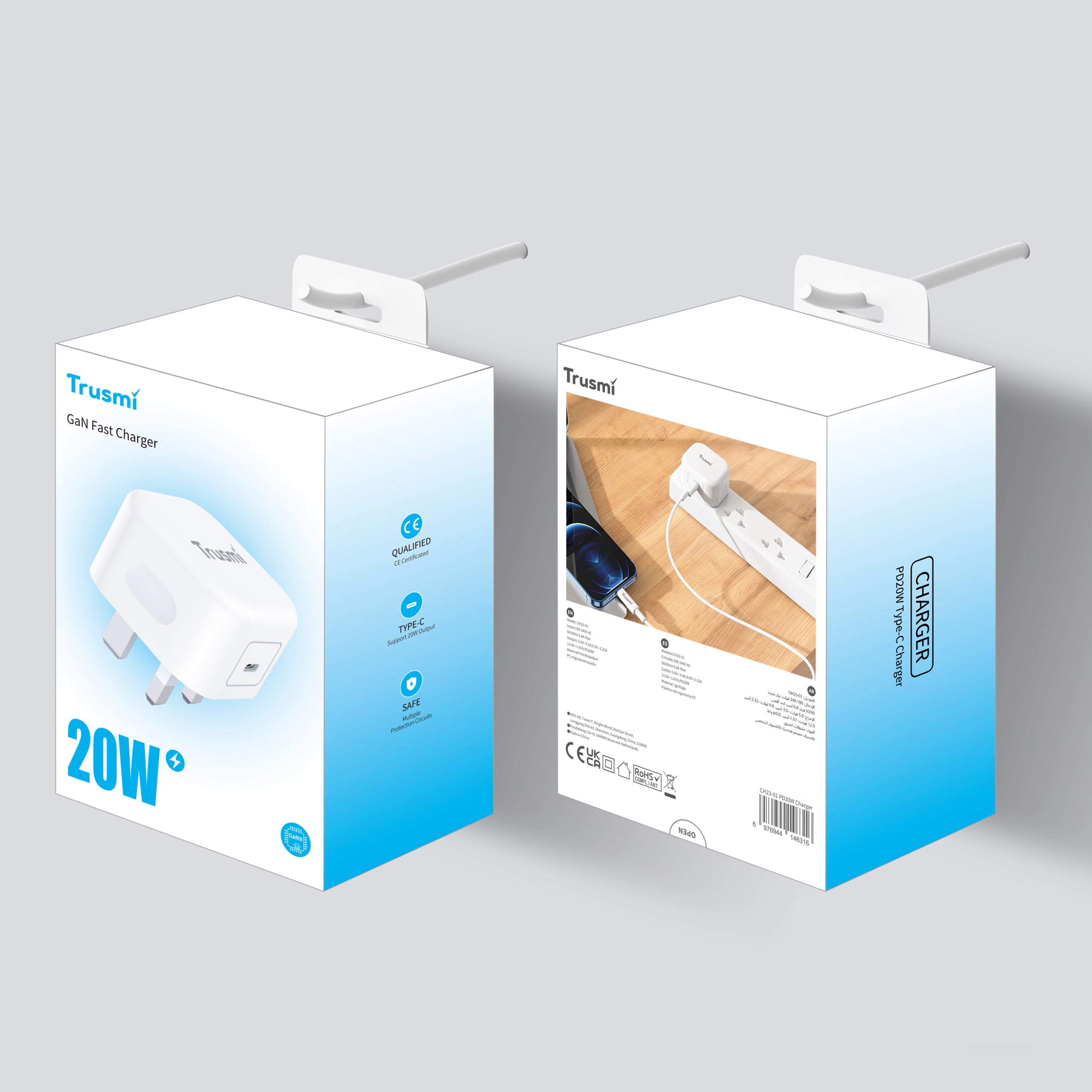 PD20W Single C Charger UK White