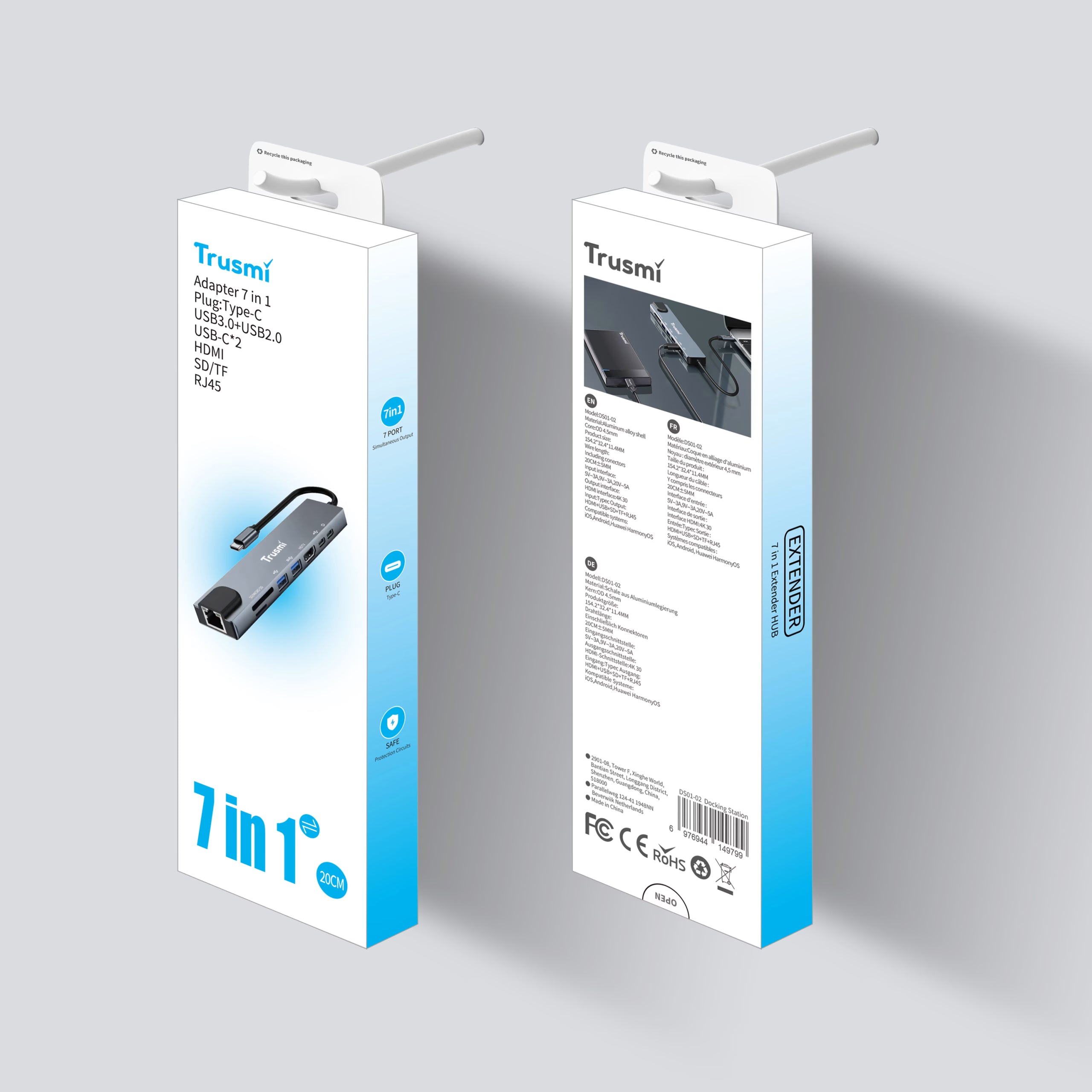 8 in 1 Type-C to USB 3.0*2+Type-C*2+HDMI+RJ45+SD/TF PD100W