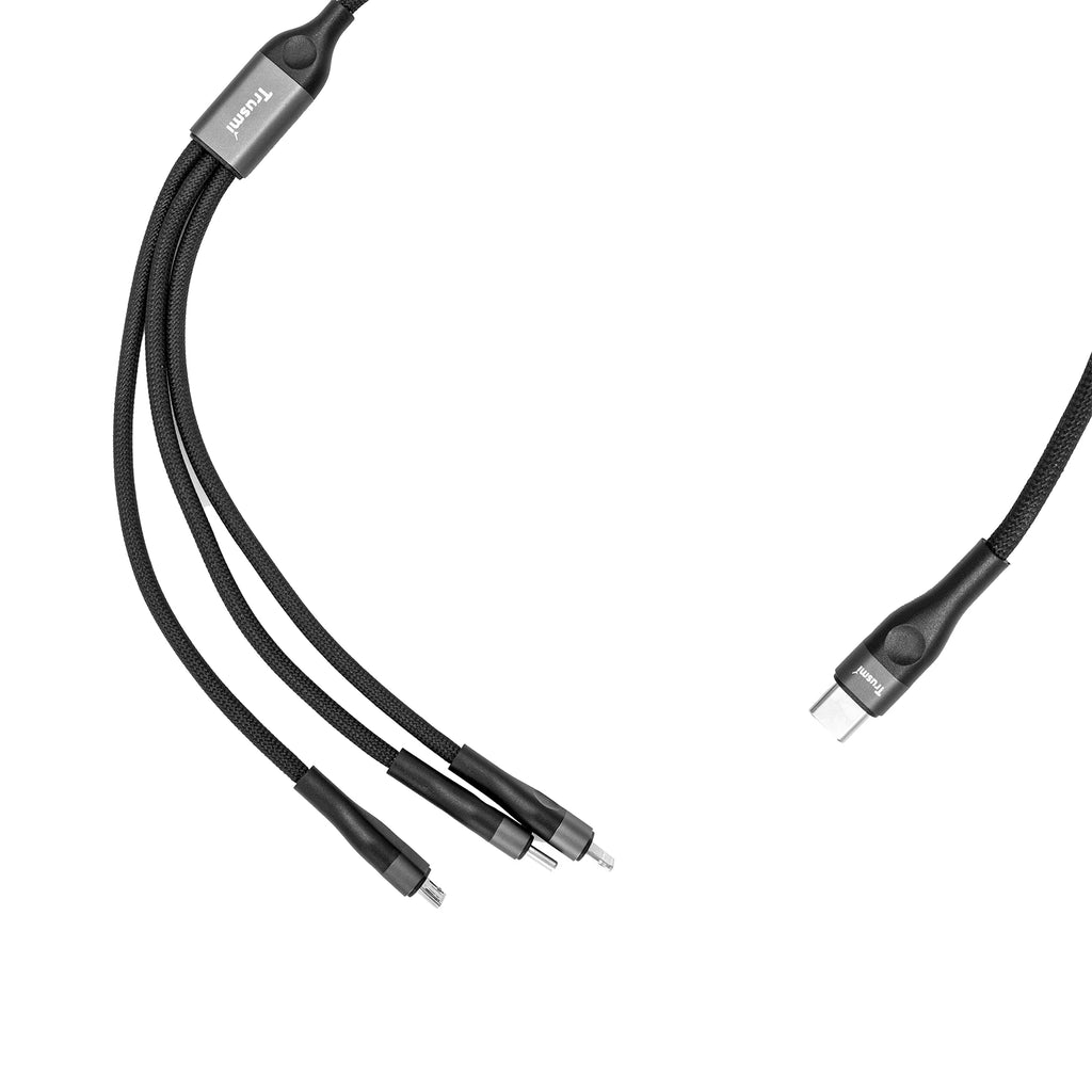 6W 3 in 1 C TO C/L/M 66W Braided Cable Black 1.2M