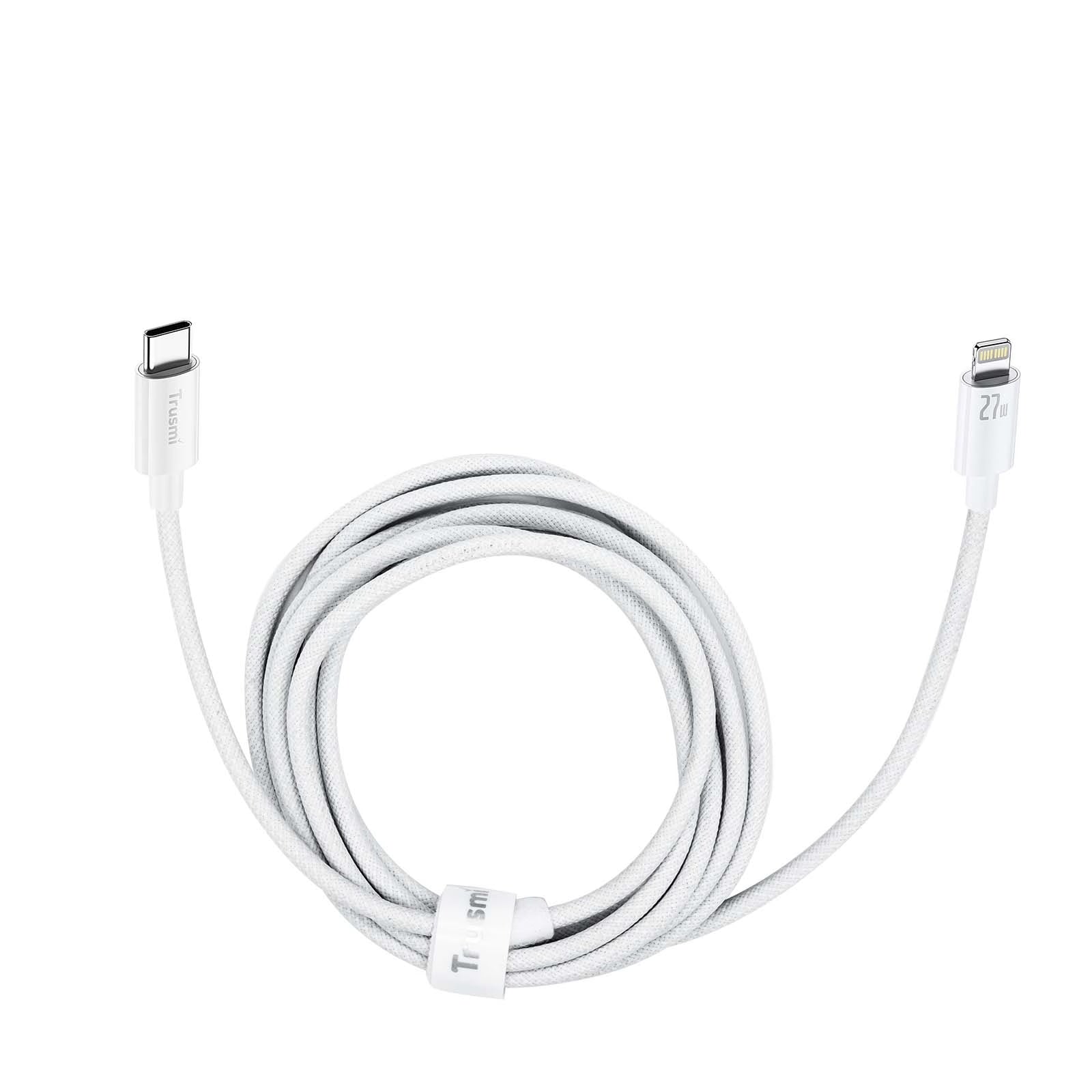 27W C To L Braided Charging Cable White 3M
