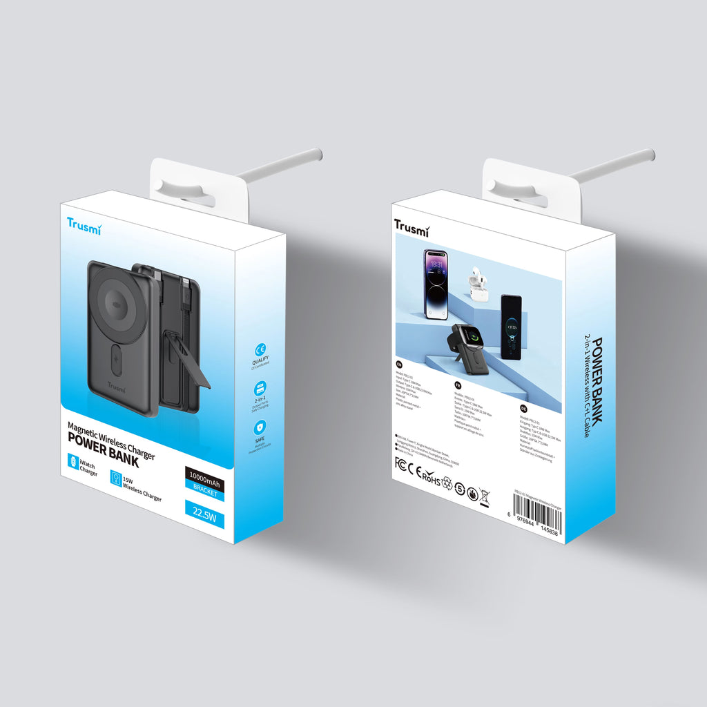 15W Magnetic Wireless Power Bank with C+L Cable Kickstand