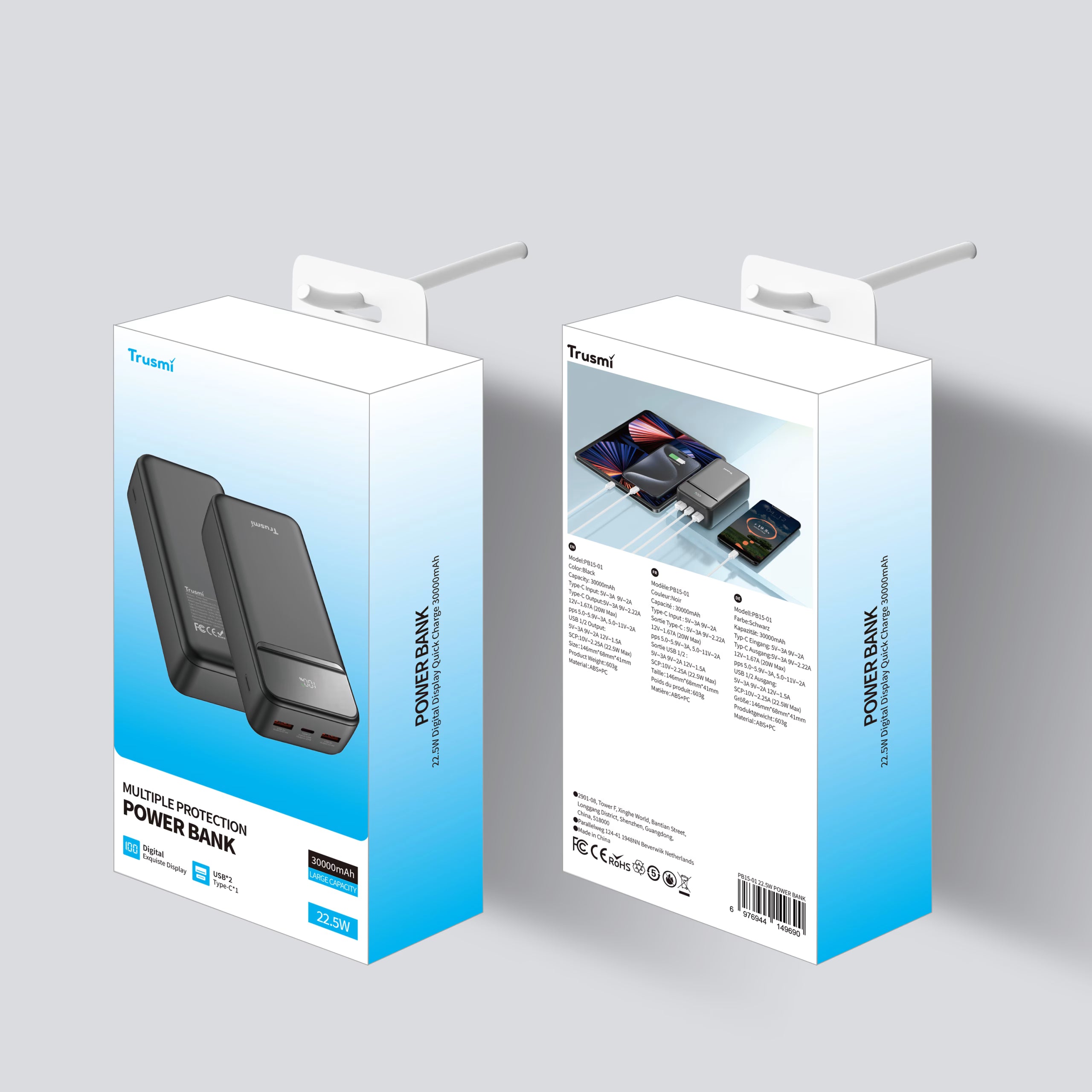 PD22.5W 30000mAh Digital Power Bank