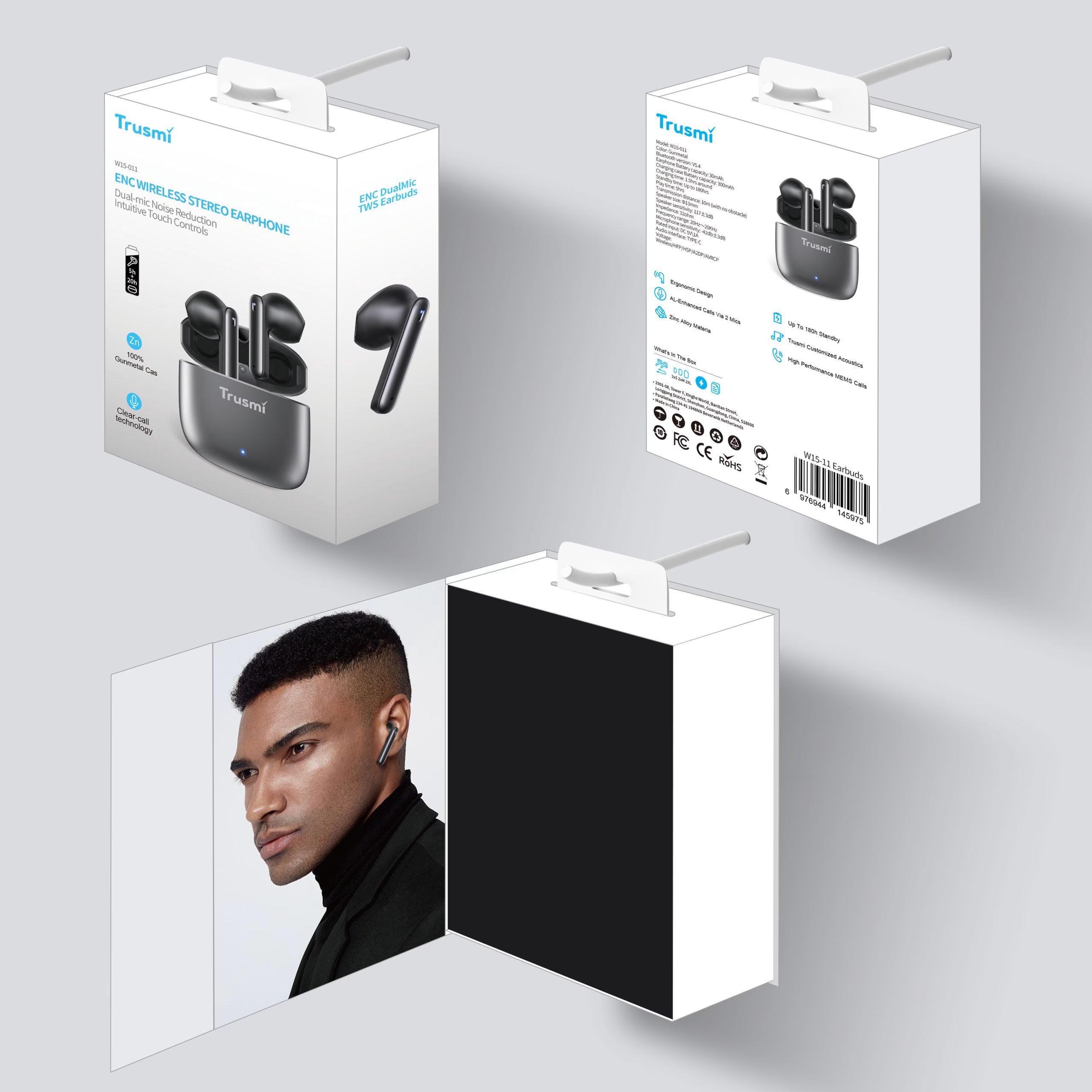 ENC Zinc Alloy Metal Wireless Earphone